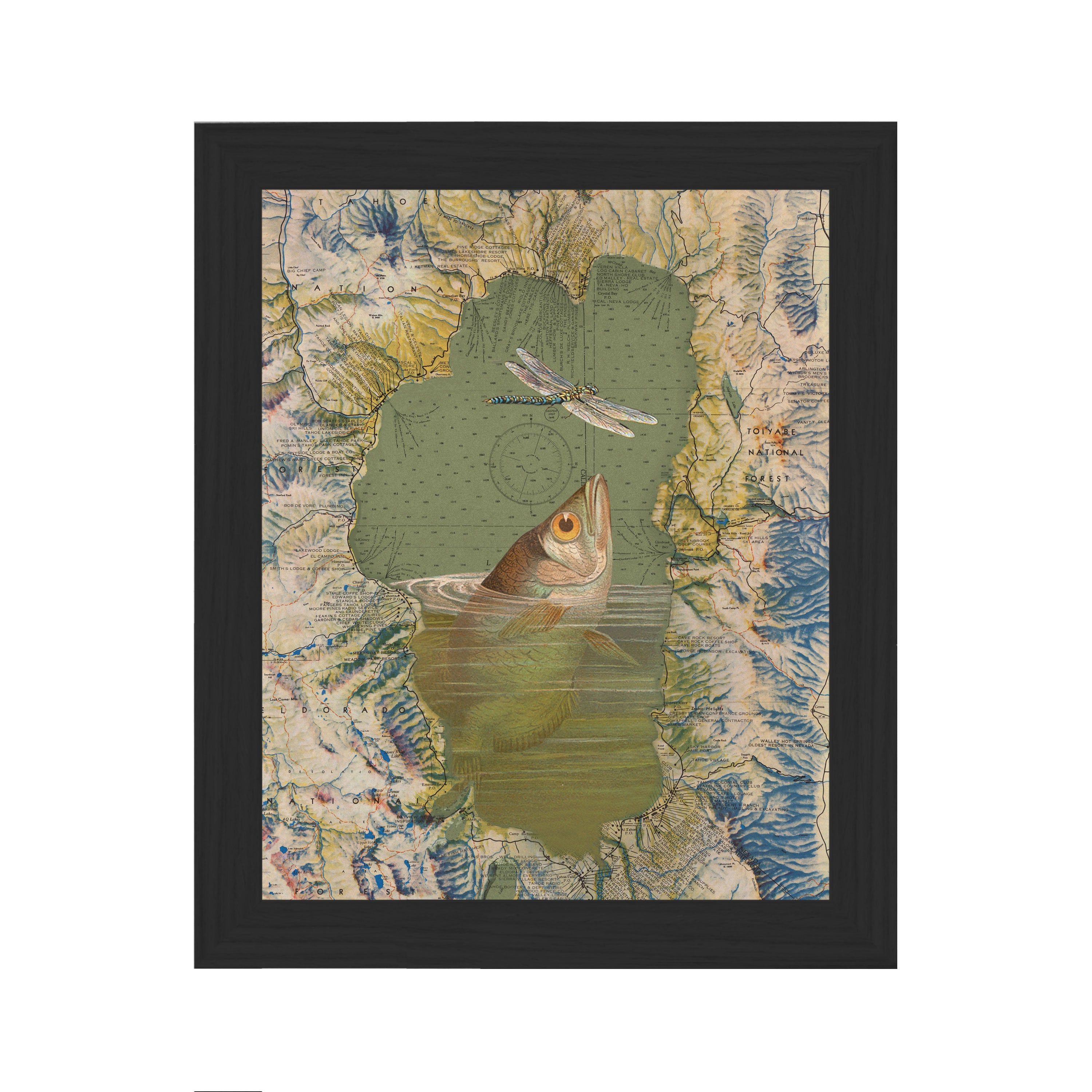 Fish Rising Collaged Map Art Vignette – Wendy Gold