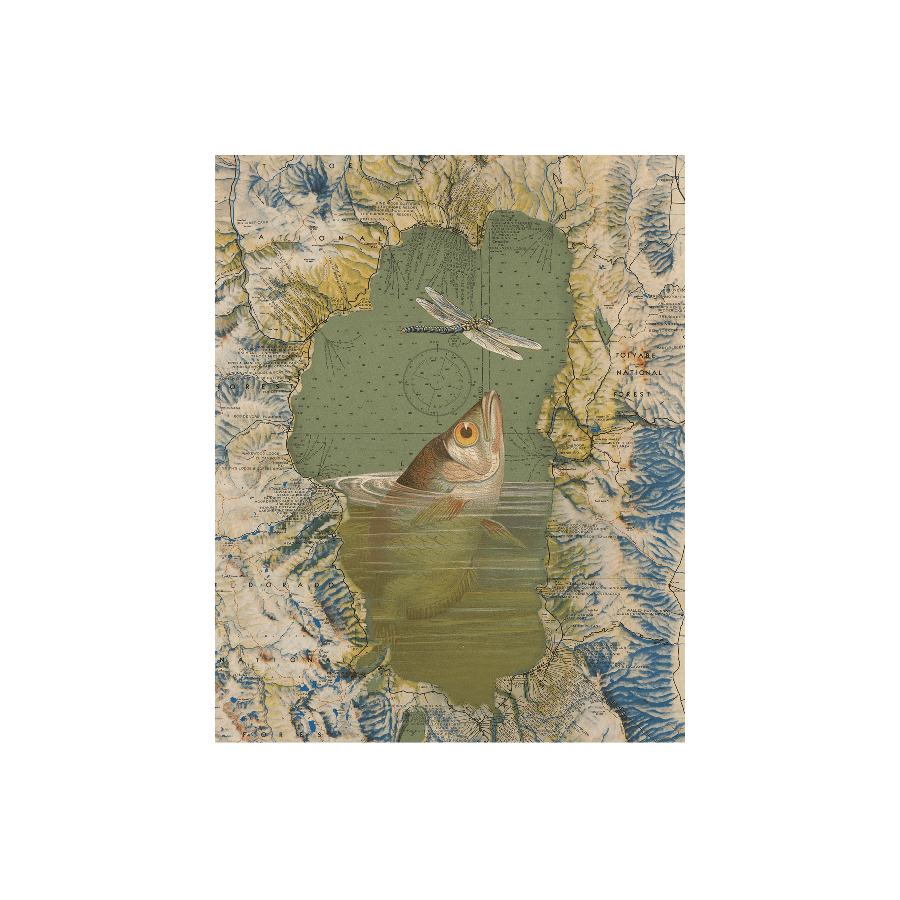 Fish Rising Collaged Map Art Vignette – Wendy Gold