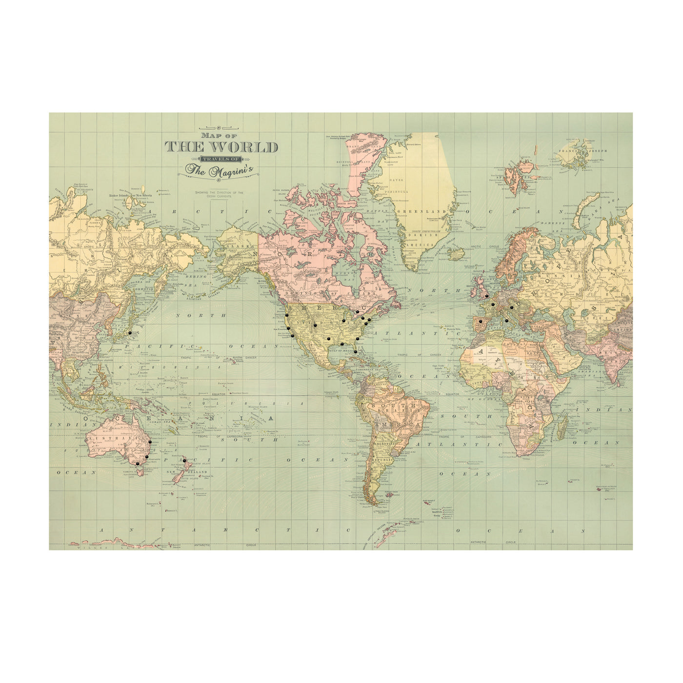 Personalized Vintage Map of the World Push Pin Map vintage full