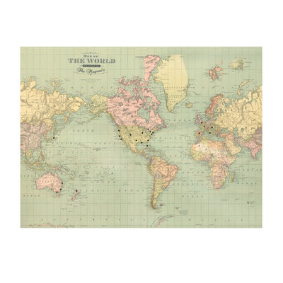 Personalized Vintage Map of the World Push Pin Map vintage full