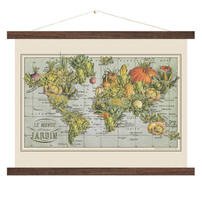 French Garden World Map Collage Art Wood bound canvas