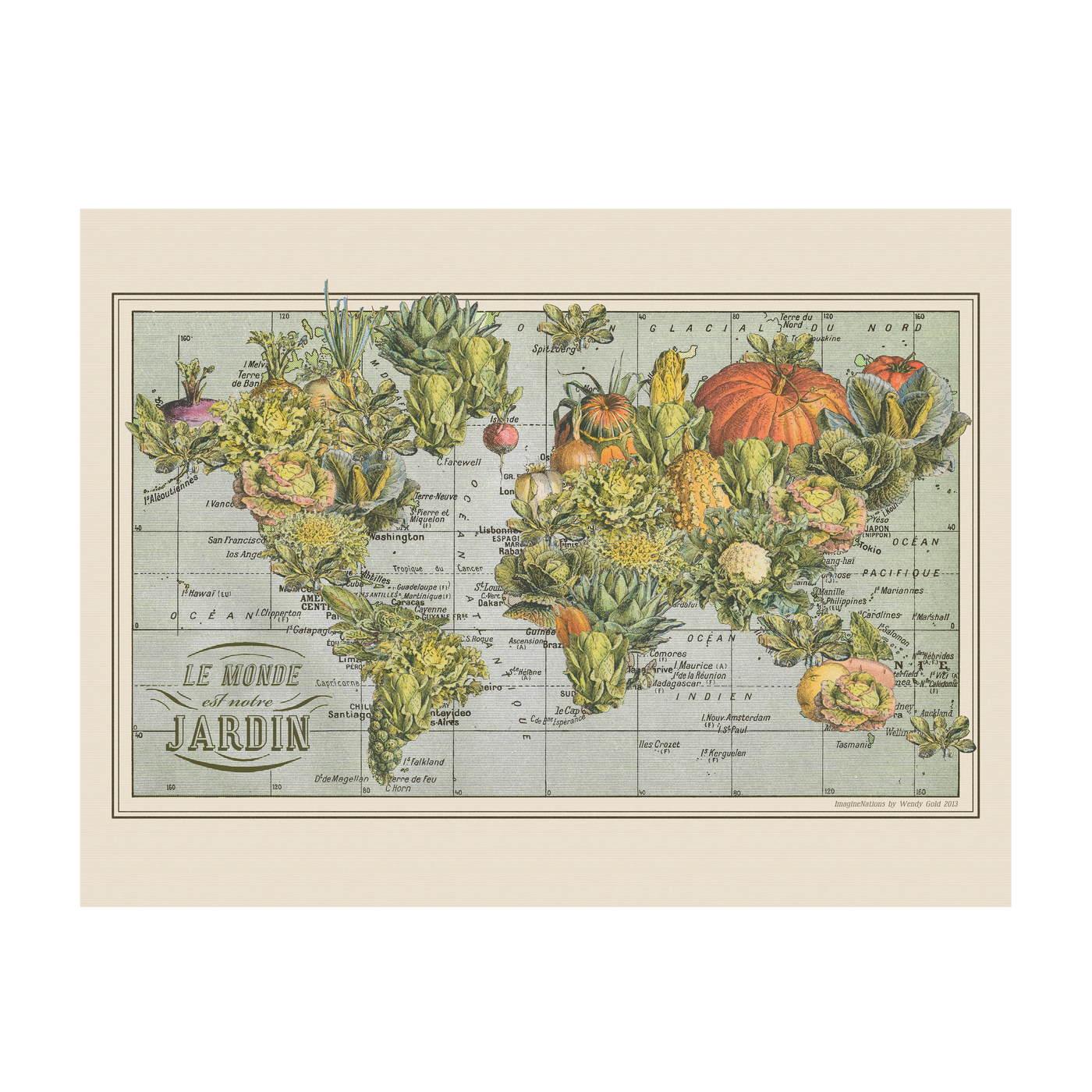 French Garden World Map Collage Art transparent | all:transparent