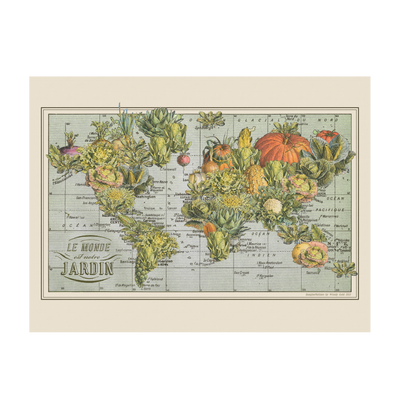 French Garden World Map Collage Art transparent | all:transparent