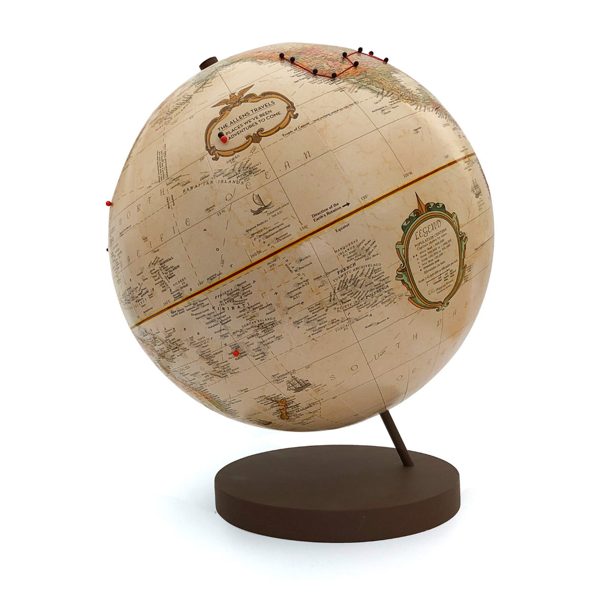 Push Pin Globe with Personalized Legend Antique