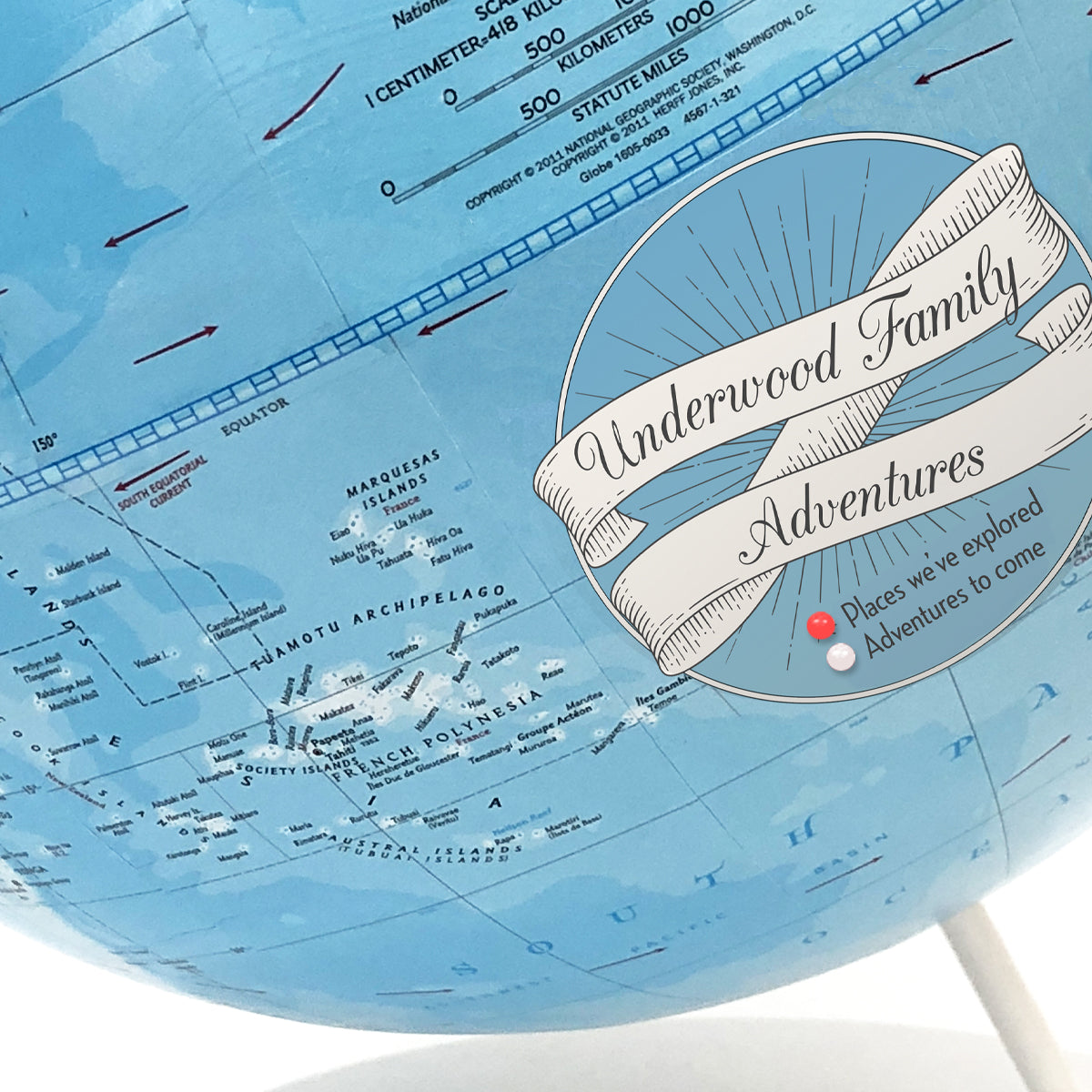 Push Pin Globe with Personalized Legend Blue