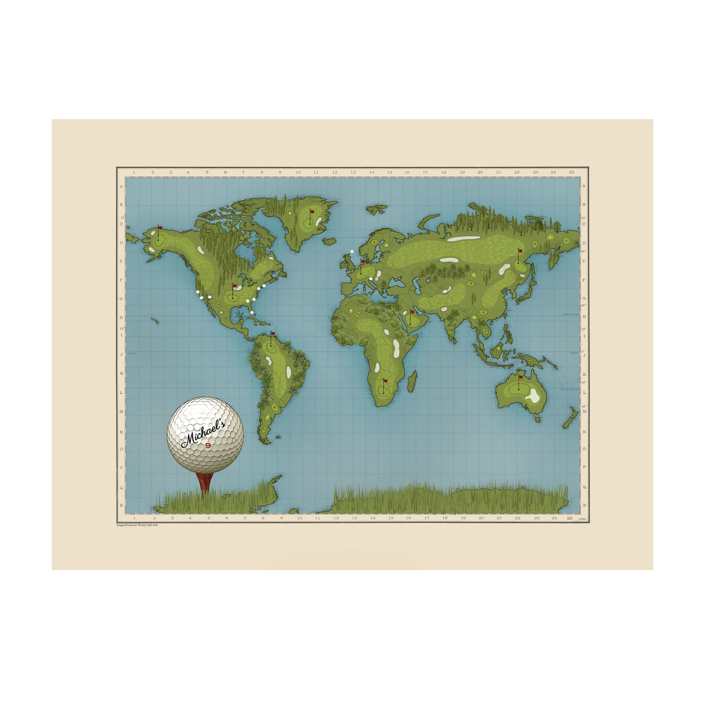 Personalized World Golf Travel Map with Pins transparent | all:transparent