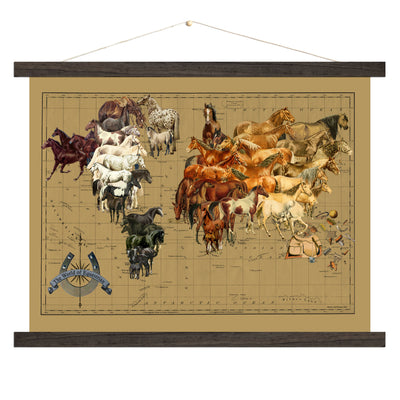 Horse Map of the World Collage Art wood bound canvas