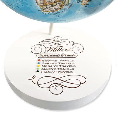 Family Travels Custom Engraved Push Pin Globe by Wendy Gold