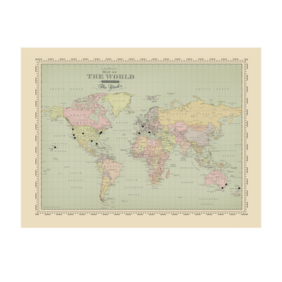 Personalized Vintage Map of the World Push Pin Map | Modern:transparent