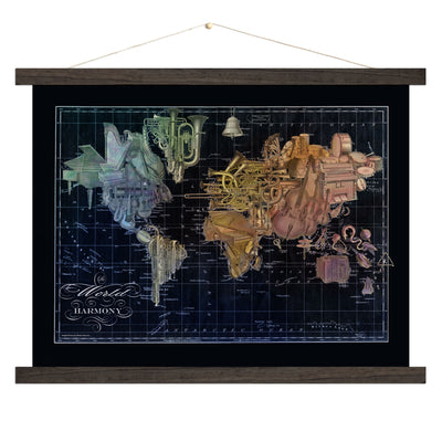 Music Lovers World Map Collage Art wood bound canvas