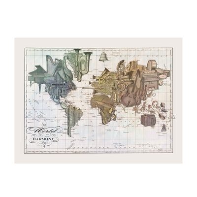 Music Lovers World Map Collage Art light version| light:transparent