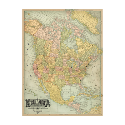 Vintage Antique USA & North America Pushpin Travel Map transparent blue | blue:transparent