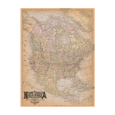 Vintage Antique USA & North America Pushpin Travel Map transparent ivory | ivory:transparent