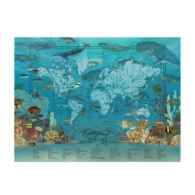 Endangered Ocean Species Collage World Map Art transparent | all:transparent