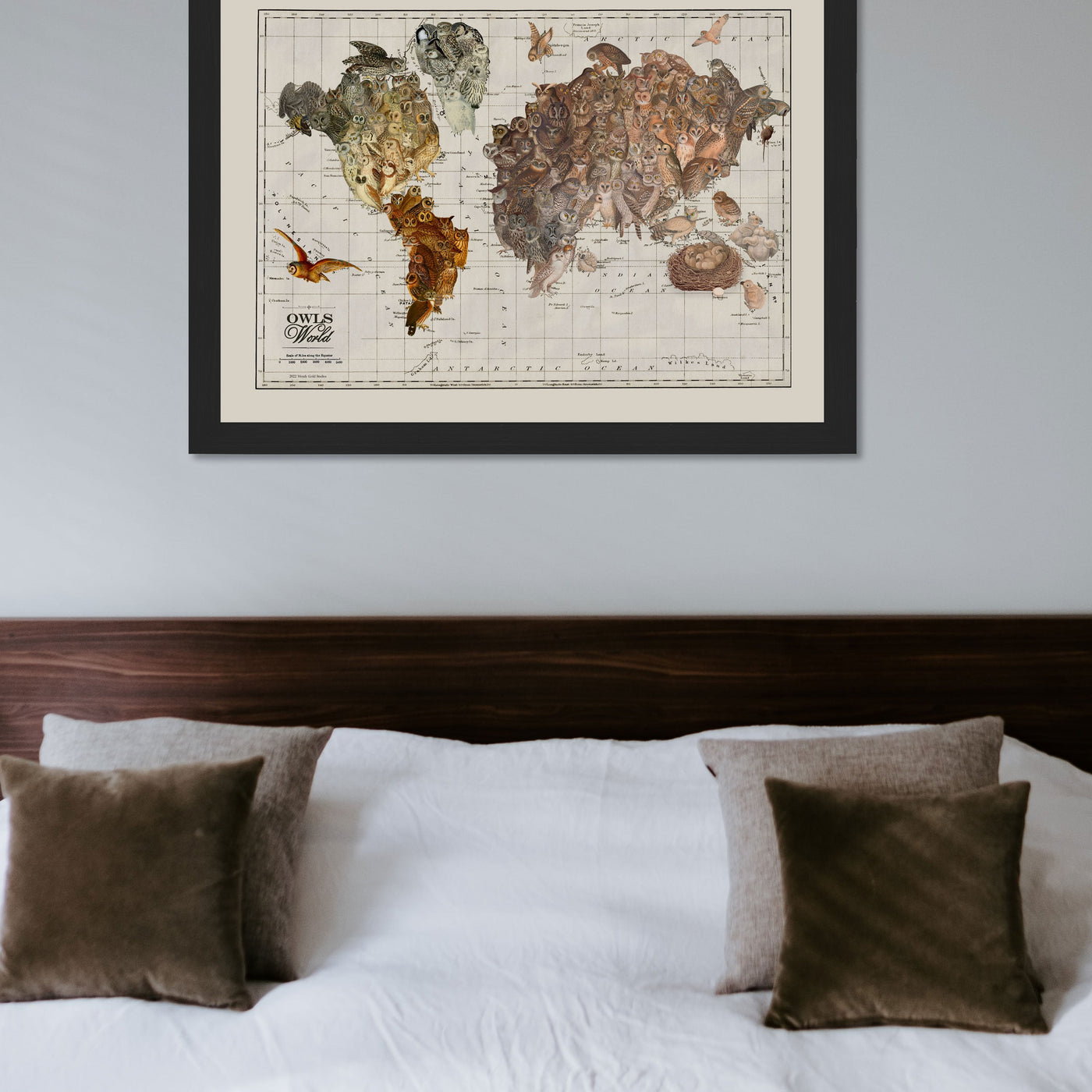 Owl Map of the World Collage Art lifestyle