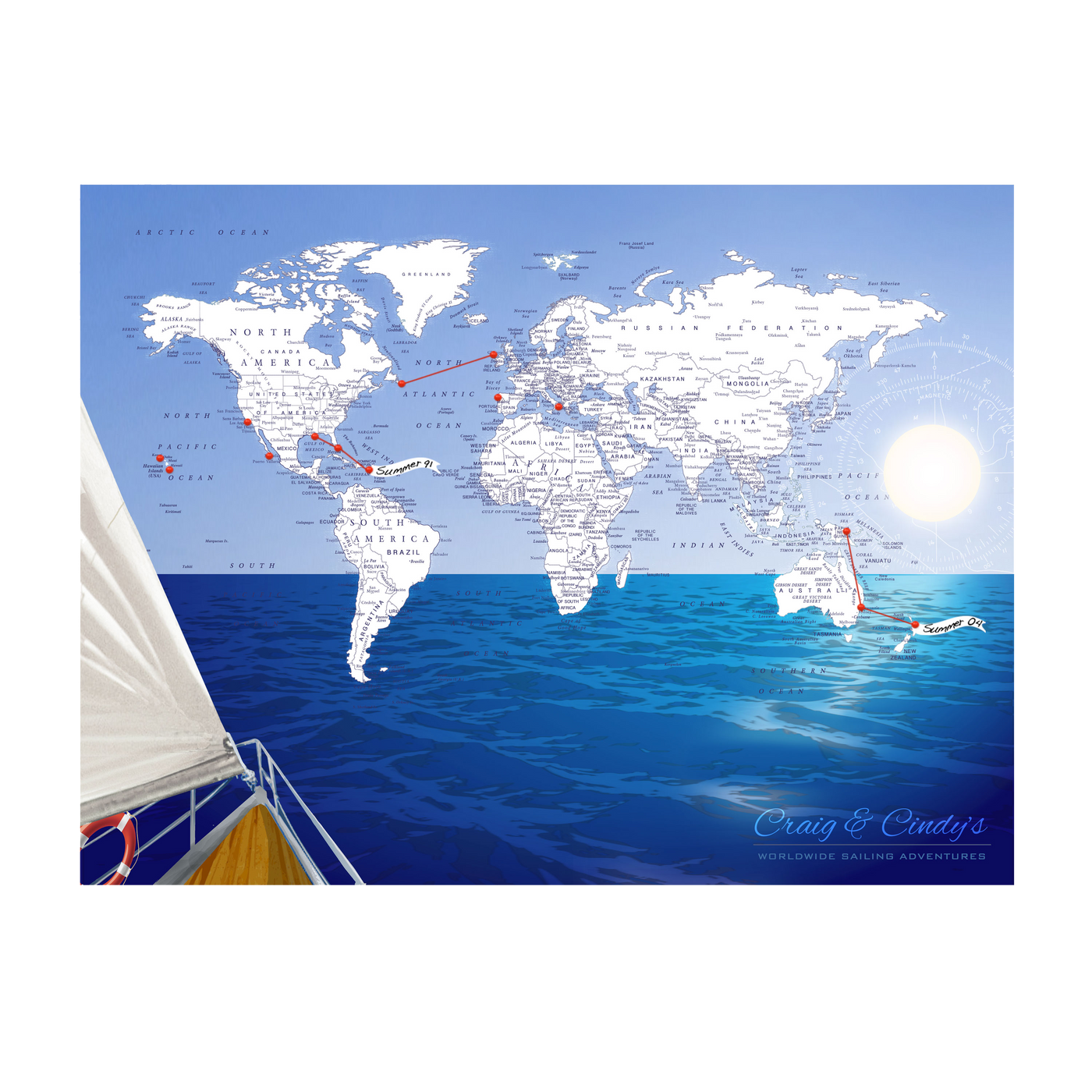Ocean Sailing Adventures World Pushpin Map transparent | Day:transparent