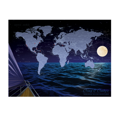 Ocean Sailing Adventures World Pushpin Map | Night:transparent