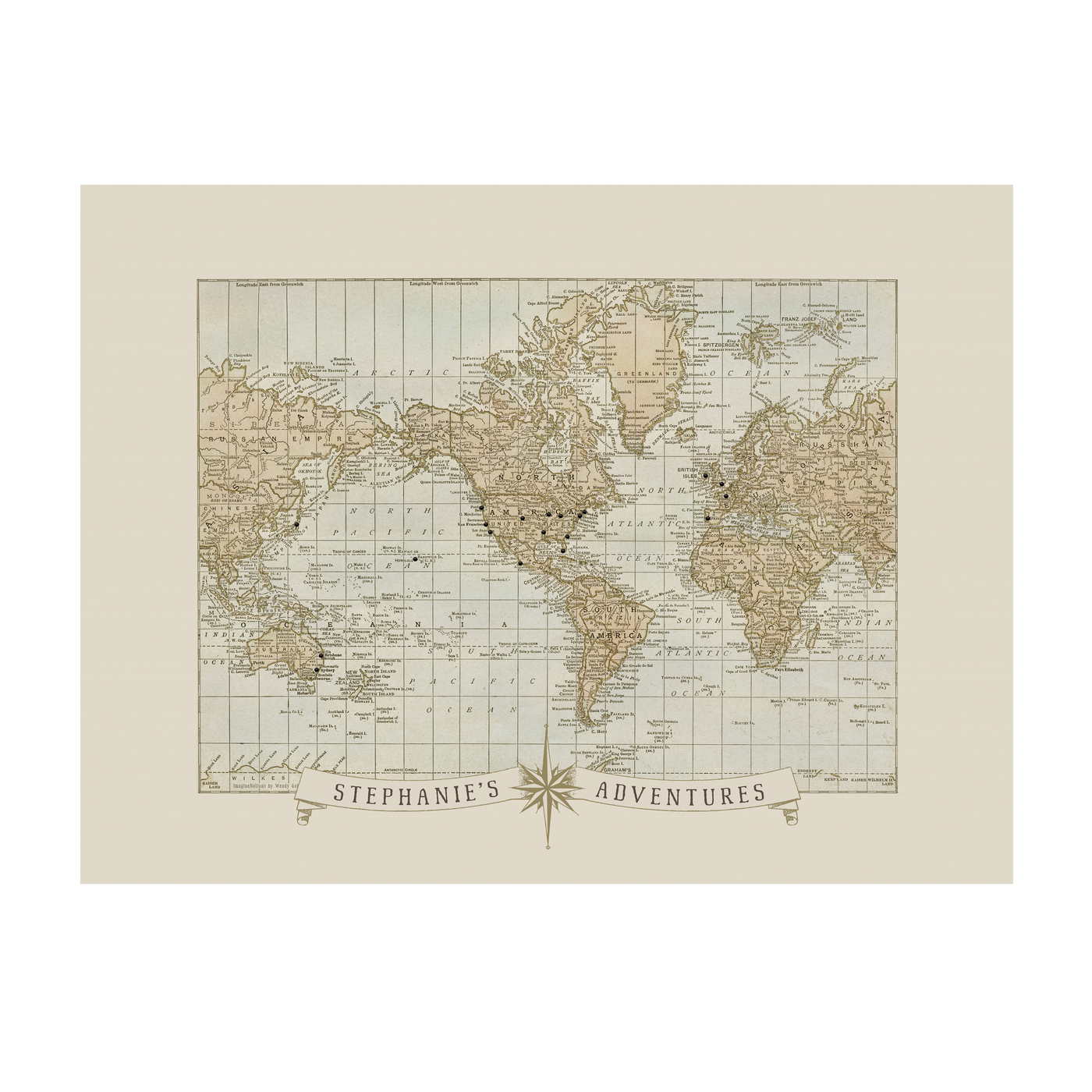 Adventures around the World Push Pin Map vintage transparent | vintage:transparent