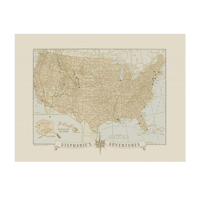Adventures around the USA Push Pin Map vintage transparent | Vintage:transparent