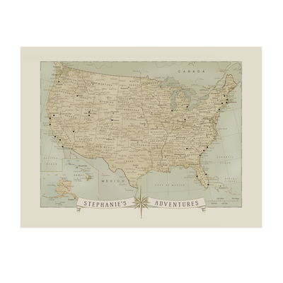 Adventures around the USA Push Pin Map modern transparent | Modern:transparent