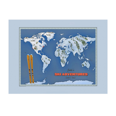 Winter Adventures World Map with Pins transparent | Ski:transparent