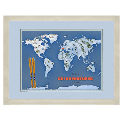 Winter Adventures World Map with Pins framed