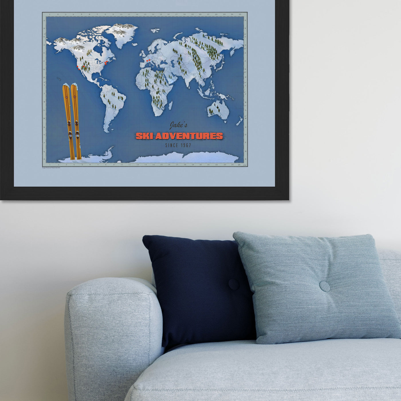 Winter Adventures World Map with Pins lifestyle