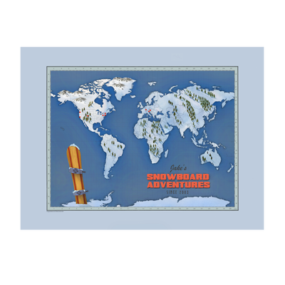 Winter Adventures World Map with Pins | Snowboard:transparent