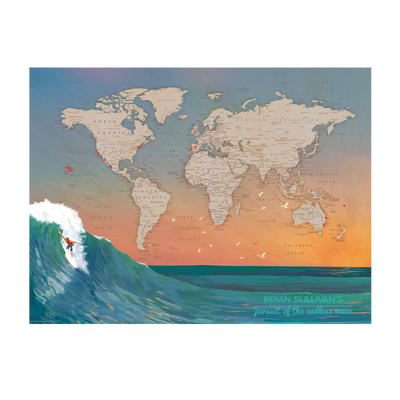 Surfing Travel Adventures World Push Pin Map transparent | all:transparent