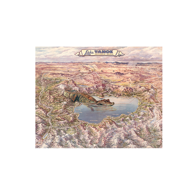 Lake Tahoe Alligator Collaged Map Art Print | all:transparent