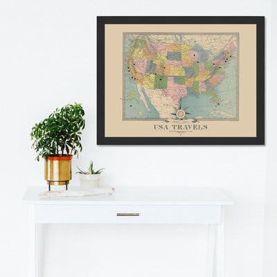 USA Travels Map with Push Pins