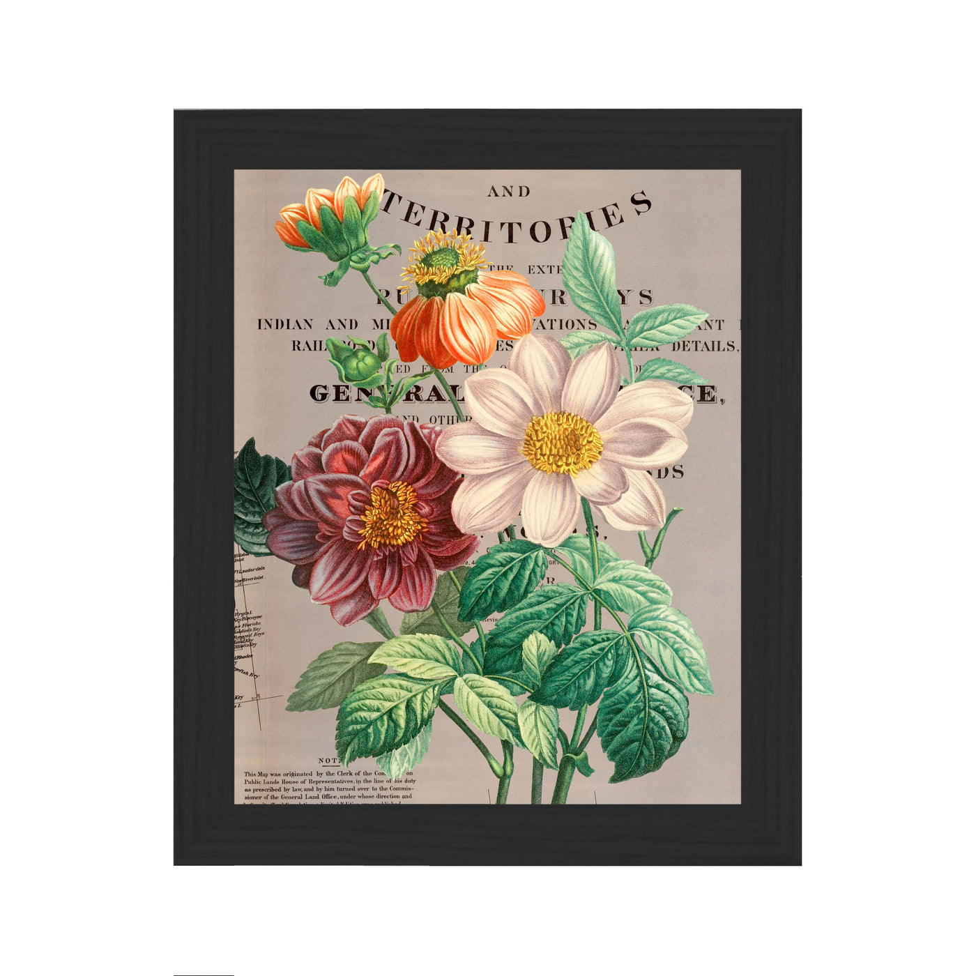 Vintage Bouquet Collaged Map Art Print