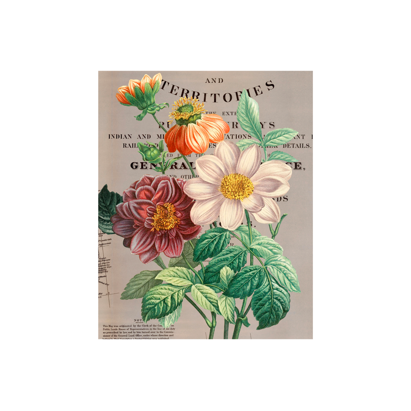 Vintage Bouquet Collaged Map Art Print | all:transparent