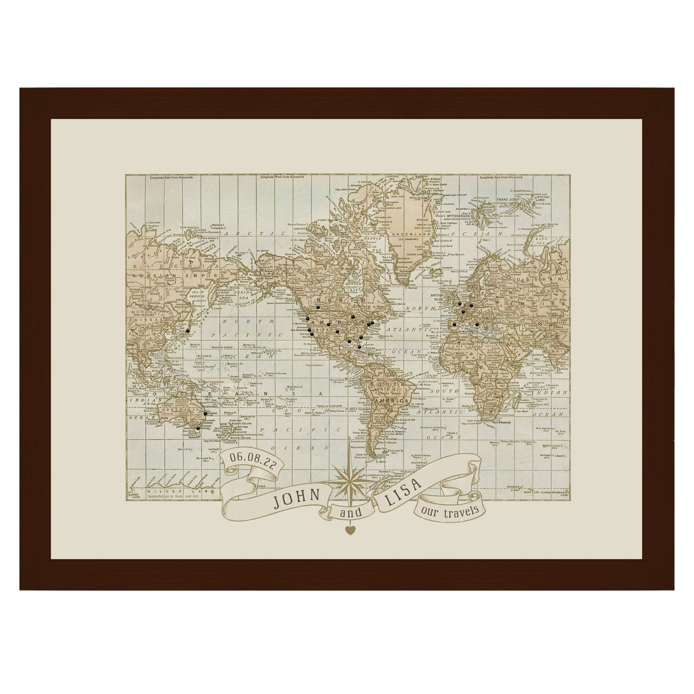 Personalized Wedding Anniversary Push Pin World Map