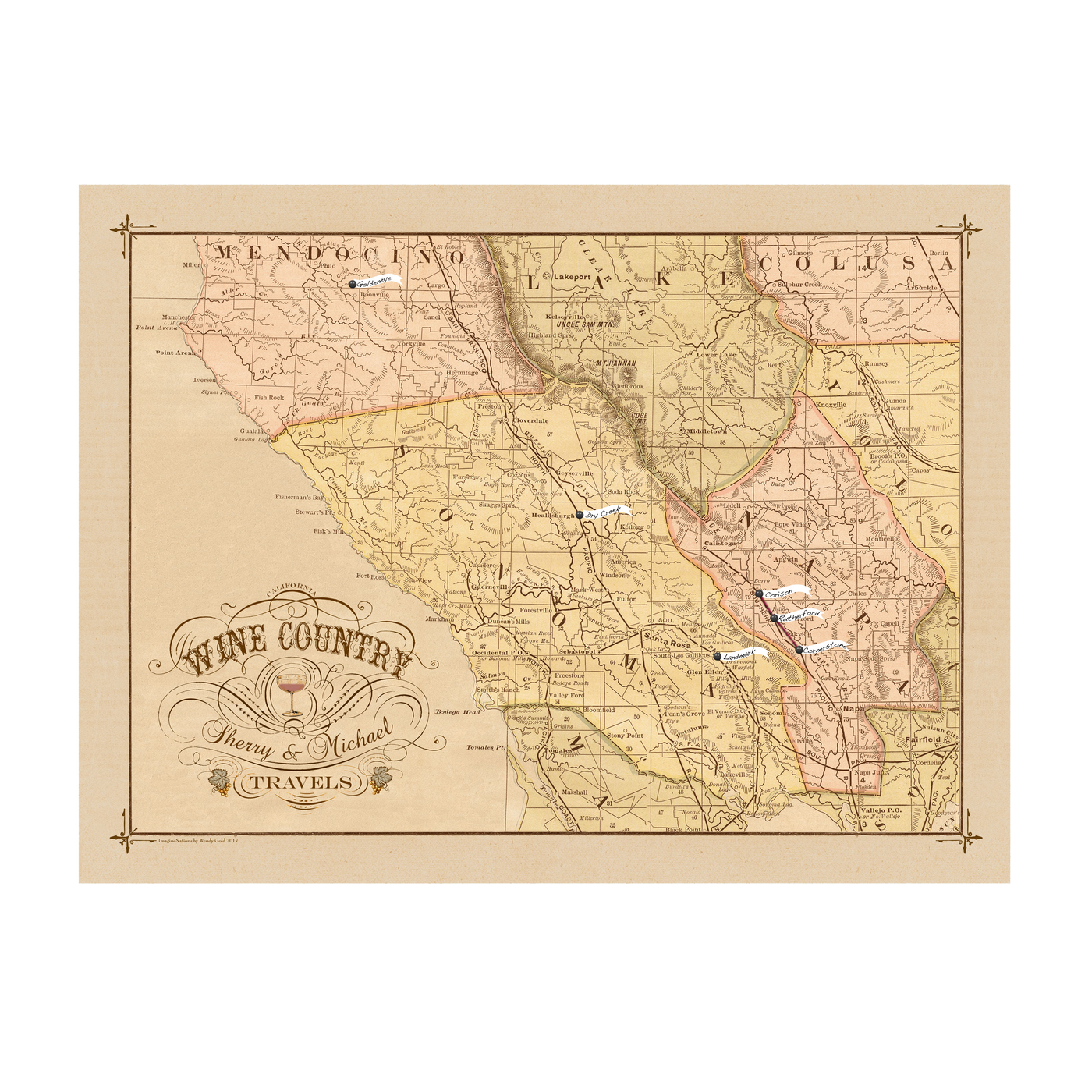 Wine Country Napa Sonoma Winery Tasting Pin Map transparent | all:transparent