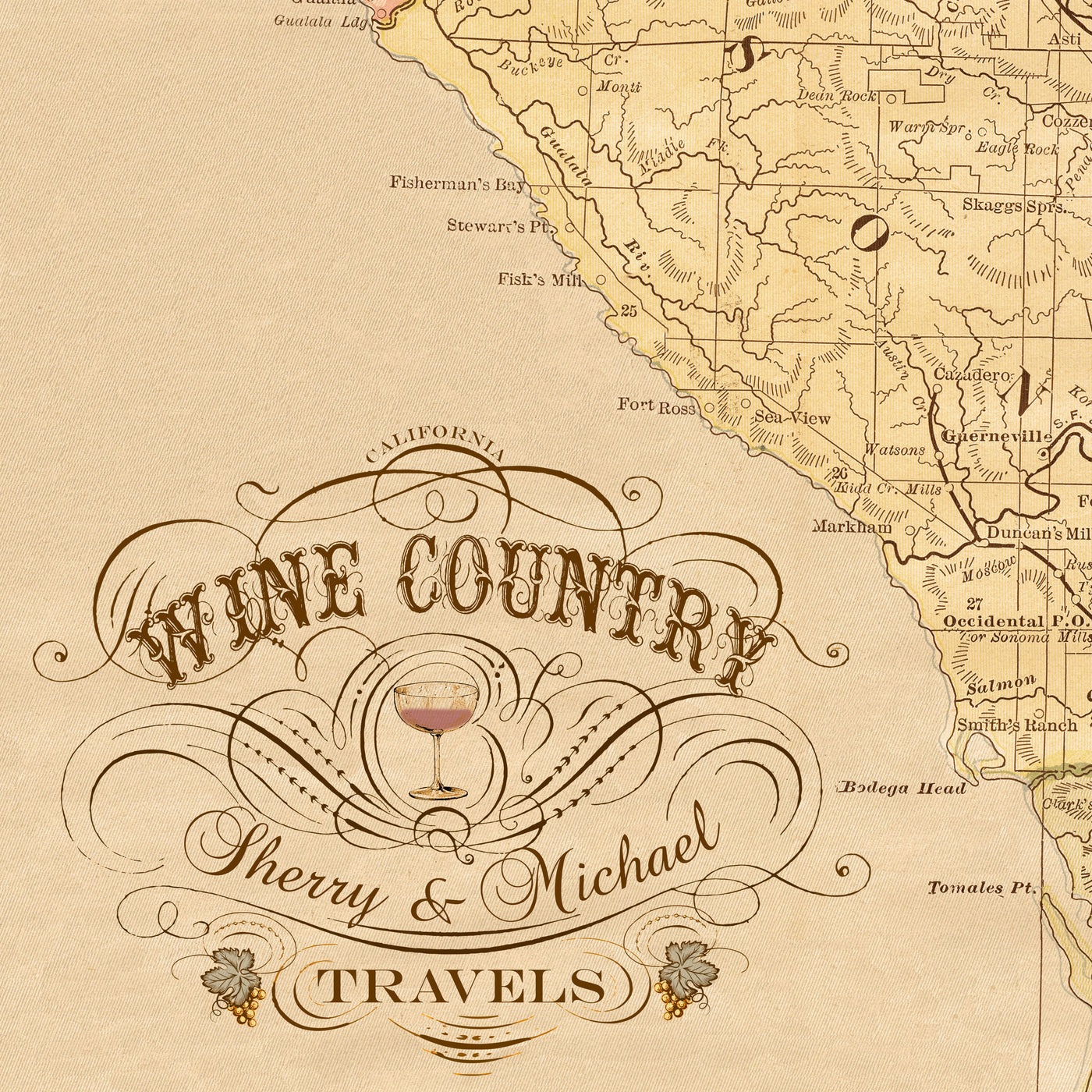 Wine Country Napa Sonoma Winery Tasting Pin Map closeup