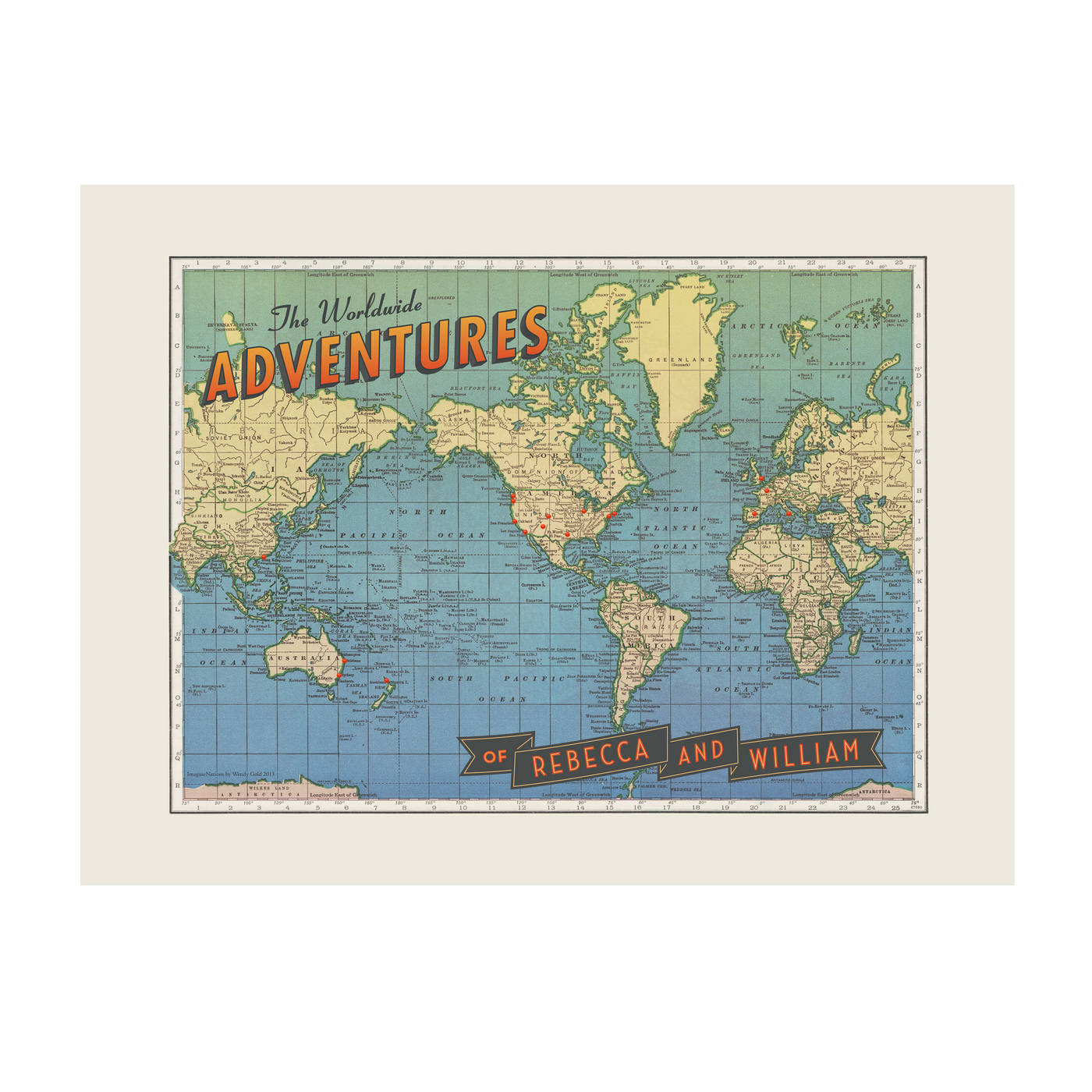Personalized Push Pin Map World Wide Adventures vintage transparent | Vintage:transparent